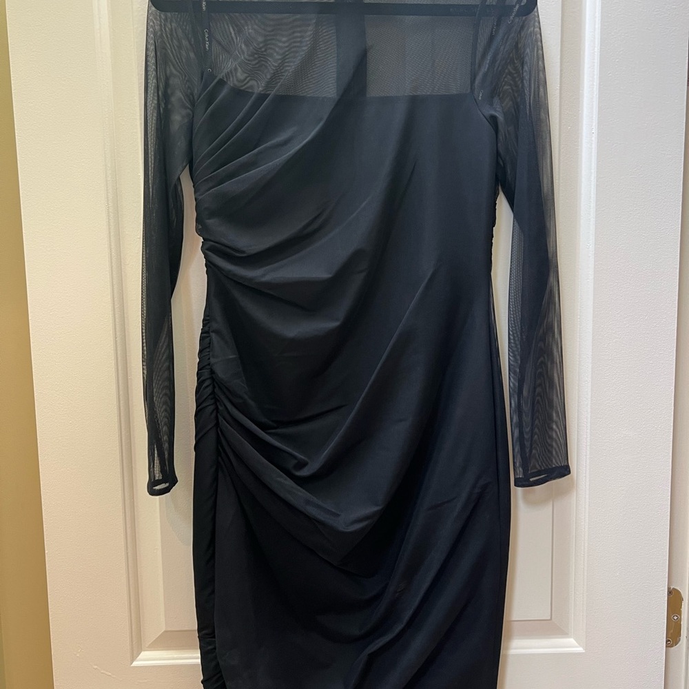 NWT Calvin Klein Black Sheer Long-Sleeve Mini Dress, Size 8